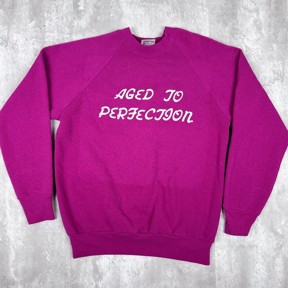 Vintage Aged To Perfection Crewneck Sweatshirt Mens Medium Purple Pullover USA